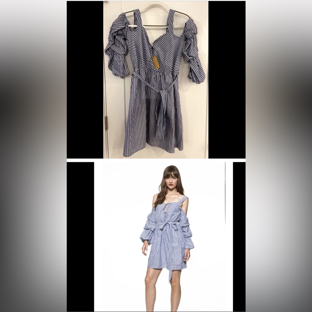 NWT Alexa Admor Adelynn open shoulder long sleeve striped spring/summer dress-M